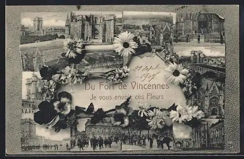 AK Vincennes, Collage du Fort avec fleurs envoyées
