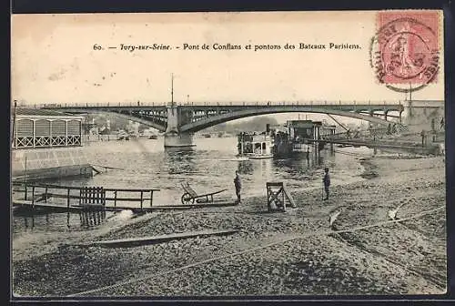 AK Ivry-sur-Seine, Pont de Conflans et pontons des Bateaux Parisiens