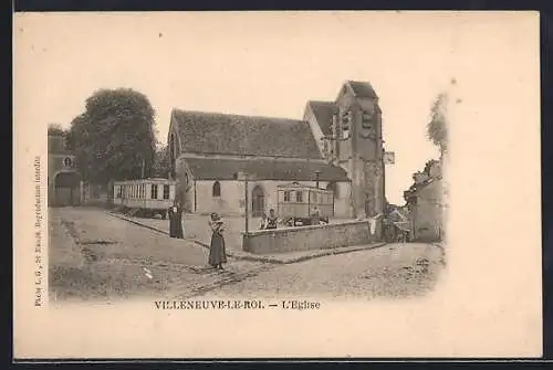 AK Villeneuve-le-Roi, L`Église et scène de rue animée devant le bâtiment religieux