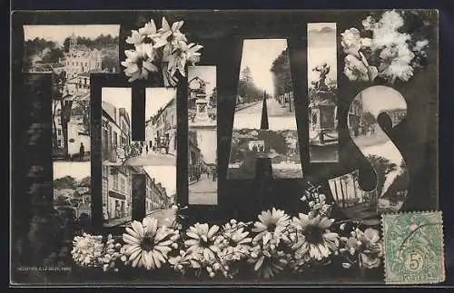 AK Thiais, Montage de vues diverses avec fleurs décoratives