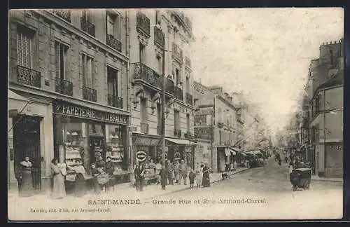 AK Saint-Mandé, Grande Rue et Rue Armand-Carrel avec commerces animés