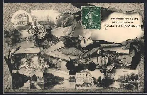 AK Nogent-sur-Marne, Souvenir de notre promenade avec vues du paysage et de la rivière