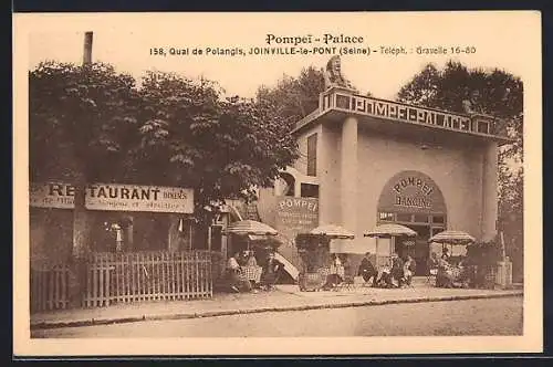 AK Joinville-le-Pont, Pompei-Palace et restaurant animé au bord de la rue