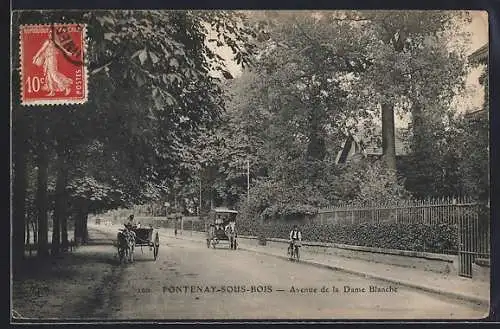 AK Fontenay-sous-Bois, Avenue de la Dame Blanche avec calèches et cycliste