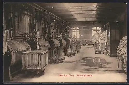 AK Ivry, Hospice d`Ivry, Blanchisserie industrielle avec machines et chariots de linge
