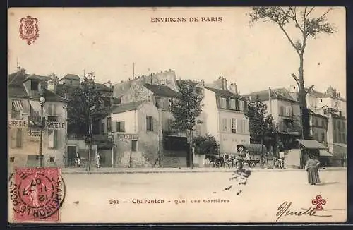 AK Charenton, Quai des Carrières avec calèche et bâtiments historiques