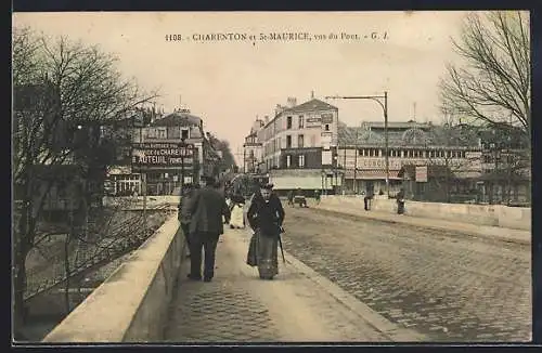 AK Charenton, vue du pont avec passants et Gebäude im Hintergrund