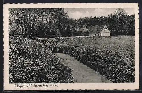 AK Strausberg /Mark, Gasthaus Hegermühle mit Bachpartie