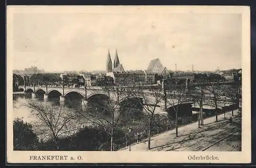 AK Frankfurt a. Oder, Oderbrücke mit Kirchtürmen