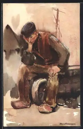 Künstler-AK sign. Hans Herrmann: Holländischer Bauer mit Holzschuhen