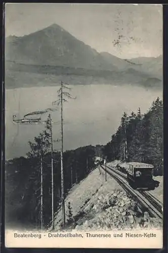 AK Beatenberg, Drahtseilbahn, Thunersee und Niesen-Kette