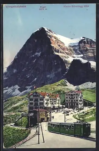 AK Kleine Scheidegg, Hotel und Wengernalpbahn mit Eiger