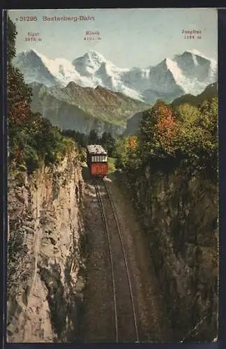 AK Beatenberg-Bahn mit Eiger, Mönch und Jungfrau