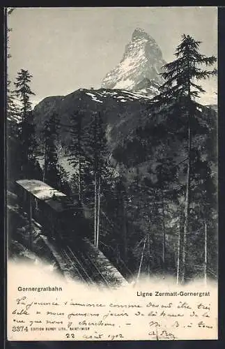 AK Zermatt, Gornergratbahn am Gornergrat, Bergbahn