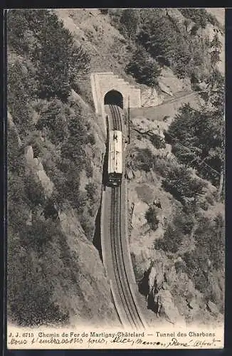 AK Le Chatelard, Tunneld des Charbons mit Bergbahn