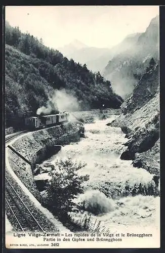 AK Viège-Zermatt, Partie in den Gipfen und Brünegghorn, Bergbahn