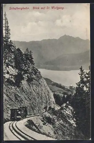 AK St. Wolfgang, Schafbergbahn mit Blick auf den Ort