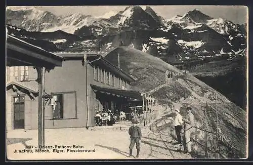 AK Brienz, Brienz-Rothorn-Bahn, Gastwirtschaft mit Jungfrau, Mönch, Eiger & Fiescheerwand
