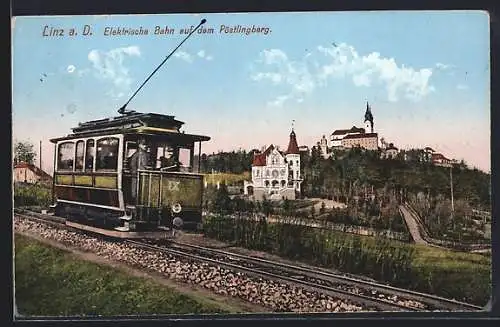 AK Linz a.d. Donau, elektrische Bahn auf dem Pöstlingberg, Bergbahn