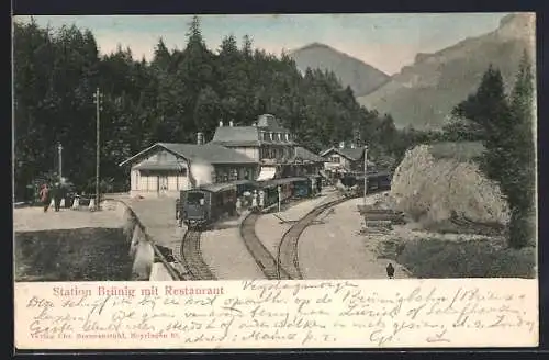 AK Brünig, Bahnhof der Bergbahn mit Restaurant