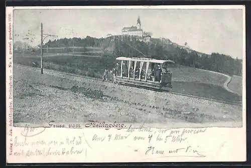 AK Pöstlingberg, Bergbahn, Im Hintergrund Kirche