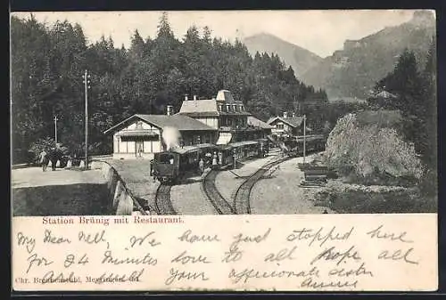 AK Brünig, Bahnhof der Bergbahn mit Restaurant