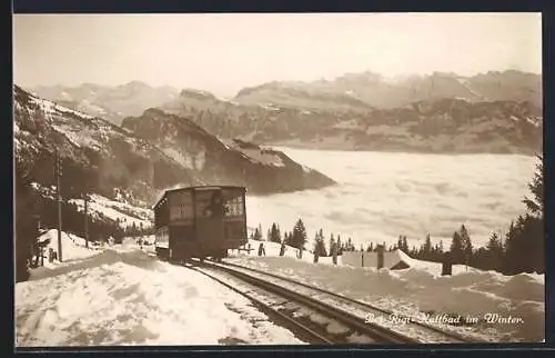 AK Rigi-Kaltbad, Panorama mit Bergbahn im Winter