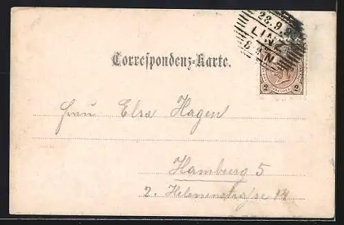 Mondschein-AK Pöstlingberg, Bergbahn, Im Hintergrund Kirche