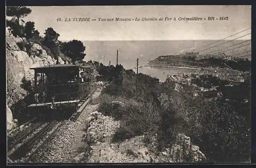 AK La Turbie, Vue sur Monaco, Le Chemin de Fer à Crémaillère, Bergbahn
