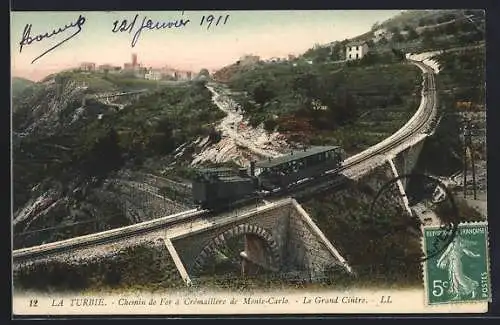 AK La Turbie, Chemin de Fer à Cremaillere de Monte-Carlo, Le Grand Cintre, Bergbahn