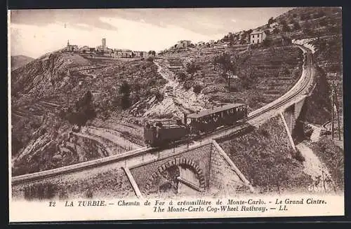 AK La Turbie, Chemin de Fer à crémaillère de Monte-Carlo, Le Grand Cintre, Bergbahn