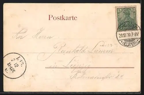 AK Crossen a. E., Totalansicht und Schloss im Passepartout