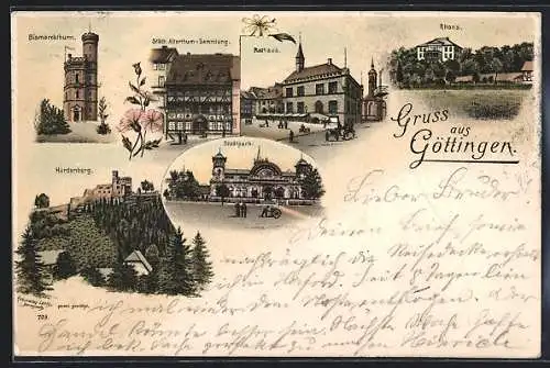 Lithographie Göttingen, Rathaus, Bismarckthurm, Hardenberg