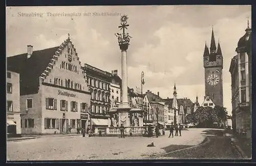 AK Straubing, Theresienplatz mit Stadttheater