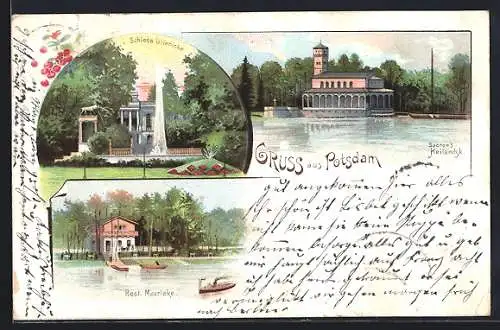 Lithographie Potsdam, Schloss Glienicke, Restaurant Moorlake