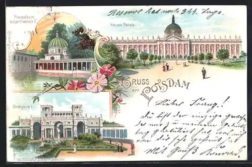 Lithographie Potsdam, Neues Palais, Mausoleum Kaiser Friedrich III., Orangerie I