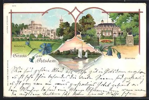 Lithographie Potsdam, Pfaueninsel, Glienicke, Babelsberg
