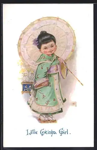 AK Little Geisha Girl, Europäerin im Geishakostüm