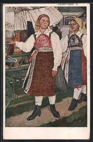 AK Trachtenbild aus Kärnten, Gailtaler Brautwagen