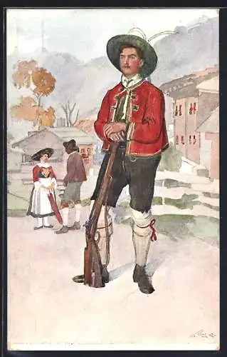 Künstler-AK Österr.-Ungar. Volkstypen, Kärntner aus dem Lesachtal