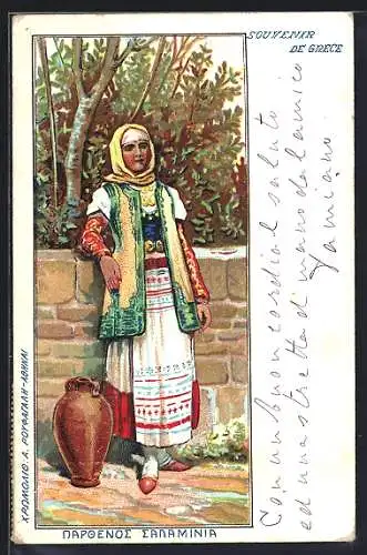 Künstler-AK Grece, Griechin in Tracht mit Krug