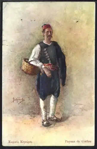 AK Paysan de Corfou, Einwohner Corfous in traditioneller Tracht