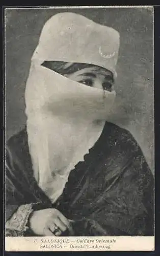 AK Salonique, Coiffure Orientale, Verschleierte Griechin