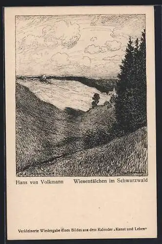 Künstler-AK sign. Hans von Volkmann: Wiesentälchen im Schwarzwald
