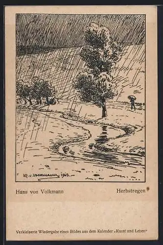 Künstler-AK Hans von Volkmann: Landschaft bei Regen im Herbst