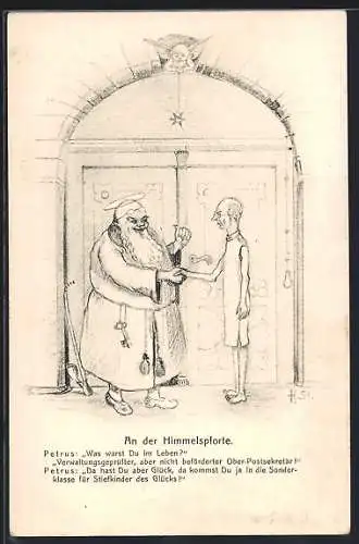 Künstler-AK H. Starkloff: Mann an der Himmelspforte