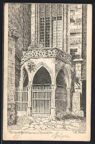 Künstler-AK Ulf Seidl: Krems a. D., Grufteingang in der Piaristenkirche