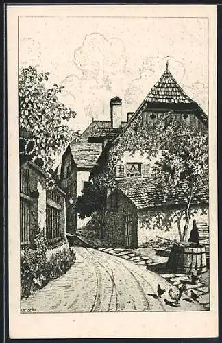 Künstler-AK Ulf Seidl: Weissenkirchen /Wachau, Partie aus dem Ort