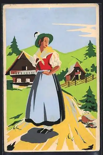 Künstler-AK Frau in Tracht in der Steiermark