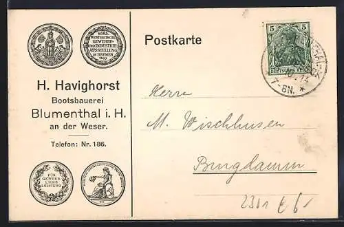 AK Blumenthal i. H., Bootsbauerei an der Weser